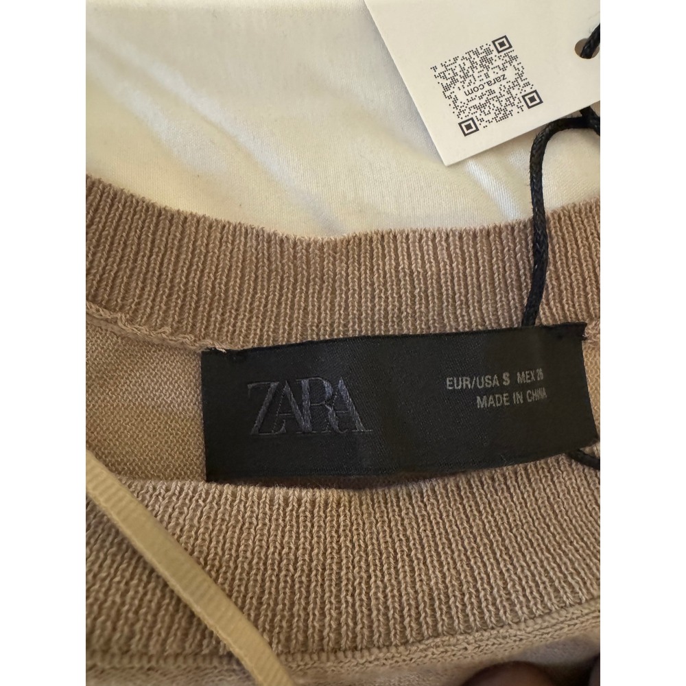 Zara Knit Batwing Sleeve Mini Dress Taupe Brown Elastic Waist NWT Art 5755/017 S - Picture 2 of 3